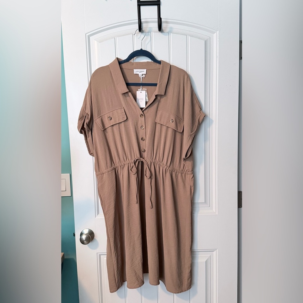 NWT Lucky Brand Tan Latte Button-Up midi dress 2X